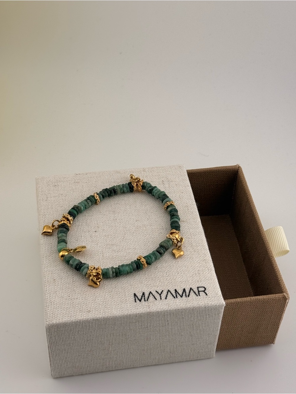 MAYAMAR Emerald Heart Bracelet | Genuine Emerald Beads & 24K Gold Plated